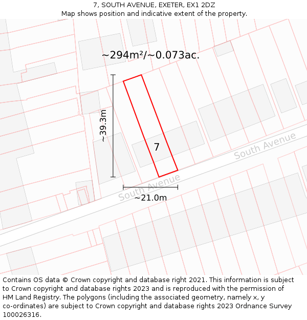 7, SOUTH AVENUE, EXETER, EX1 2DZ: Plot and title map