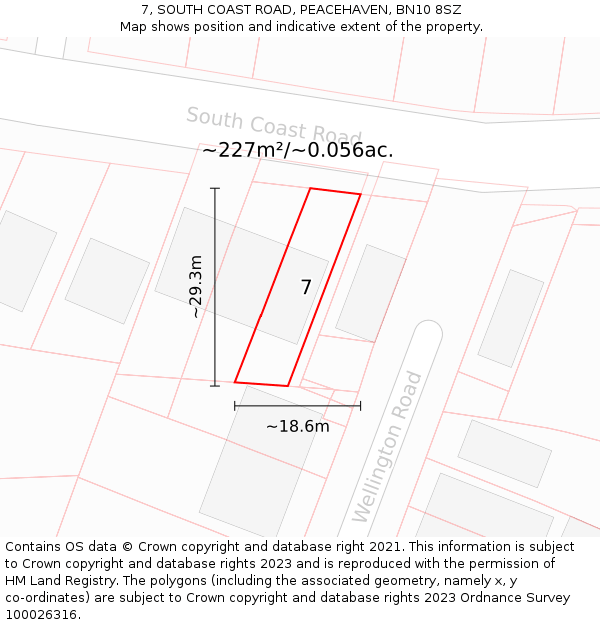 7, SOUTH COAST ROAD, PEACEHAVEN, BN10 8SZ: Plot and title map