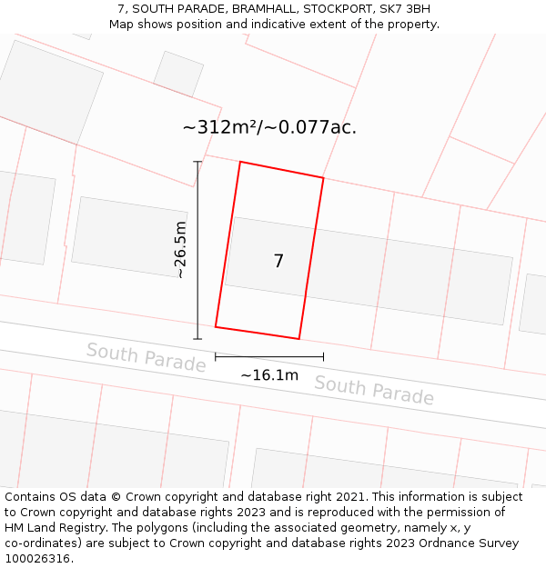 7, SOUTH PARADE, BRAMHALL, STOCKPORT, SK7 3BH: Plot and title map