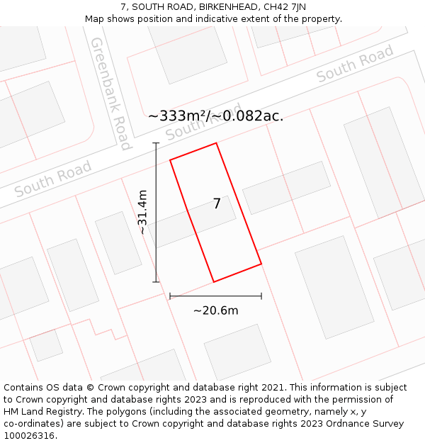 7, SOUTH ROAD, BIRKENHEAD, CH42 7JN: Plot and title map