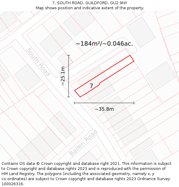 7, SOUTH ROAD, GUILDFORD, GU2 9NY: Plot and title map