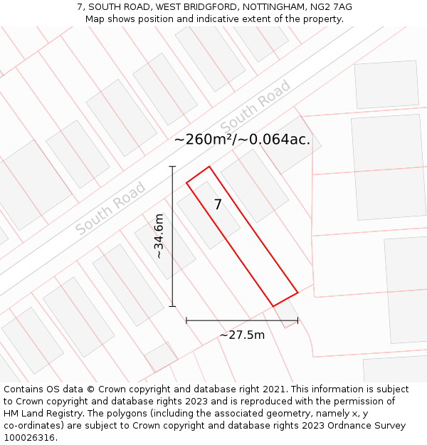 7, SOUTH ROAD, WEST BRIDGFORD, NOTTINGHAM, NG2 7AG: Plot and title map