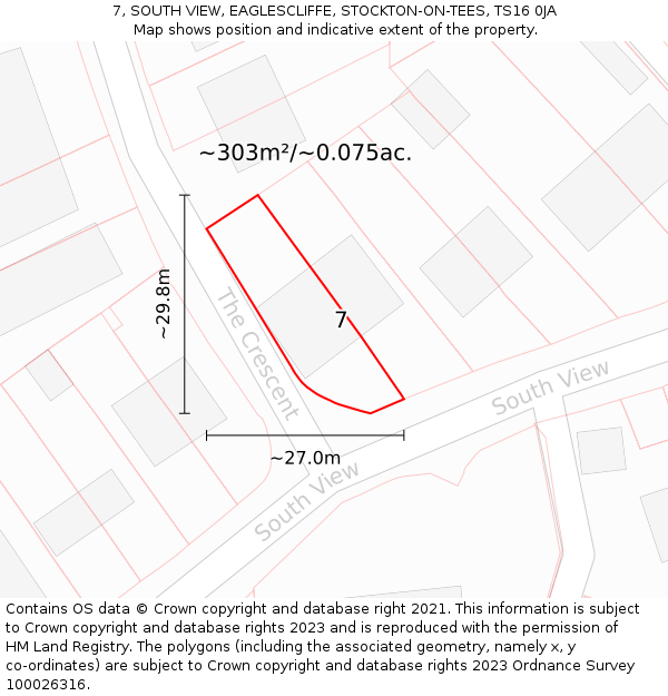 7, SOUTH VIEW, EAGLESCLIFFE, STOCKTON-ON-TEES, TS16 0JA: Plot and title map