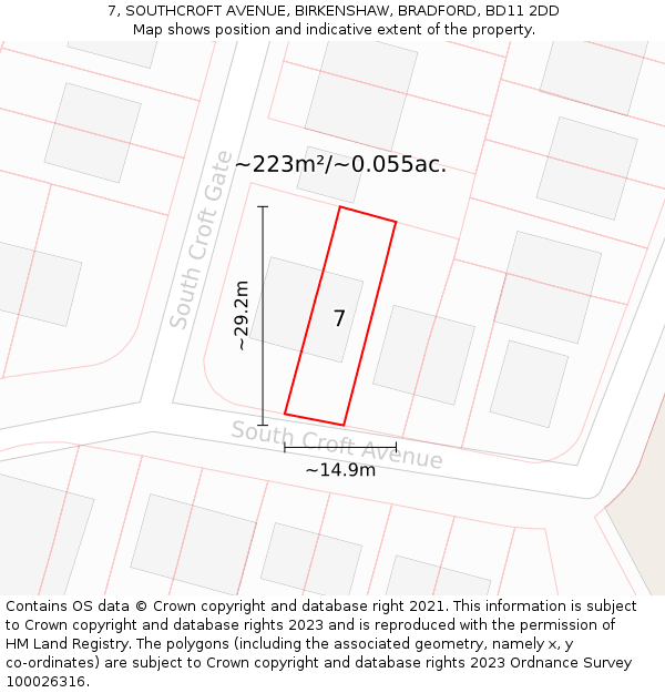 7, SOUTHCROFT AVENUE, BIRKENSHAW, BRADFORD, BD11 2DD: Plot and title map