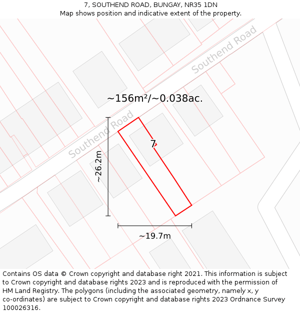 7, SOUTHEND ROAD, BUNGAY, NR35 1DN: Plot and title map