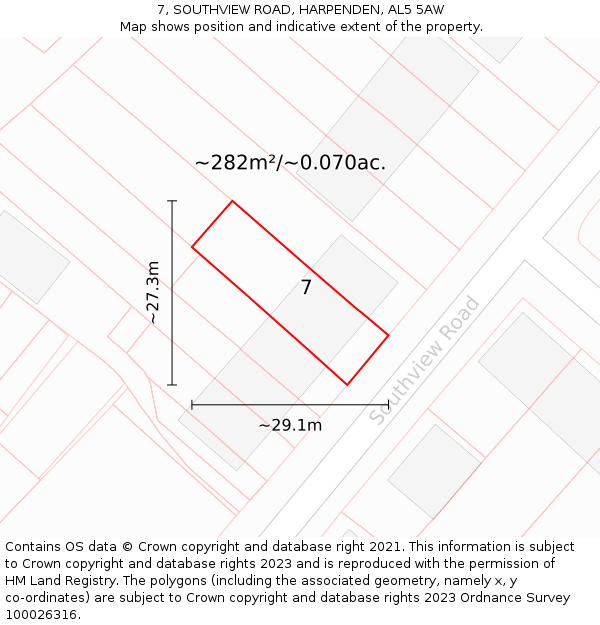 7, SOUTHVIEW ROAD, HARPENDEN, AL5 5AW: Plot and title map