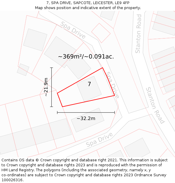 7, SPA DRIVE, SAPCOTE, LEICESTER, LE9 4FP: Plot and title map