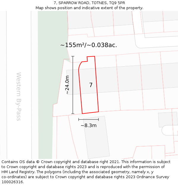 7, SPARROW ROAD, TOTNES, TQ9 5PR: Plot and title map