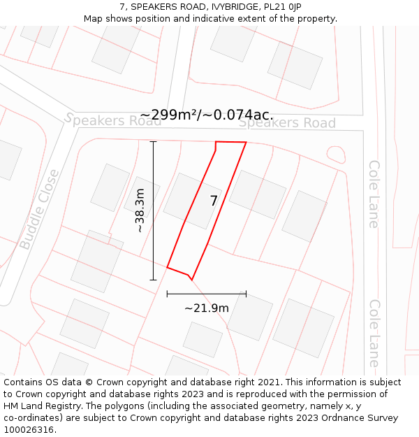 7, SPEAKERS ROAD, IVYBRIDGE, PL21 0JP: Plot and title map