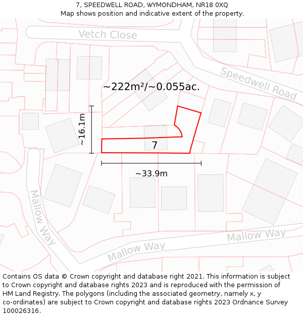 7, SPEEDWELL ROAD, WYMONDHAM, NR18 0XQ: Plot and title map