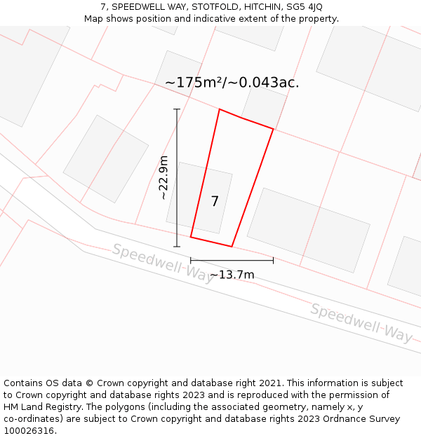 7, SPEEDWELL WAY, STOTFOLD, HITCHIN, SG5 4JQ: Plot and title map