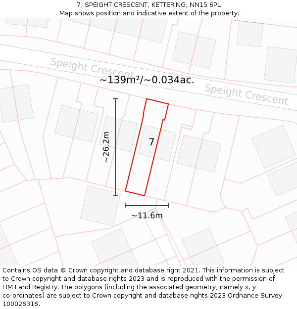 7, SPEIGHT CRESCENT, KETTERING, NN15 6PL: Plot and title map