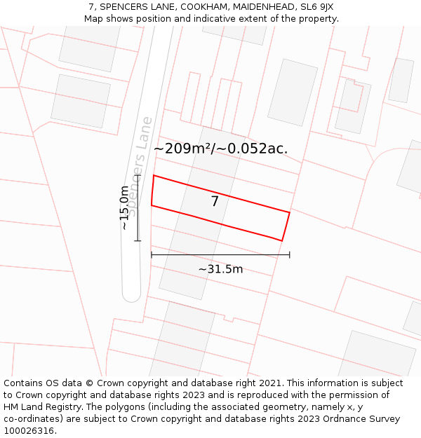 7, SPENCERS LANE, COOKHAM, MAIDENHEAD, SL6 9JX: Plot and title map