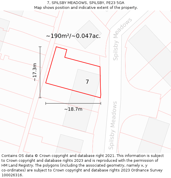 7, SPILSBY MEADOWS, SPILSBY, PE23 5GA: Plot and title map