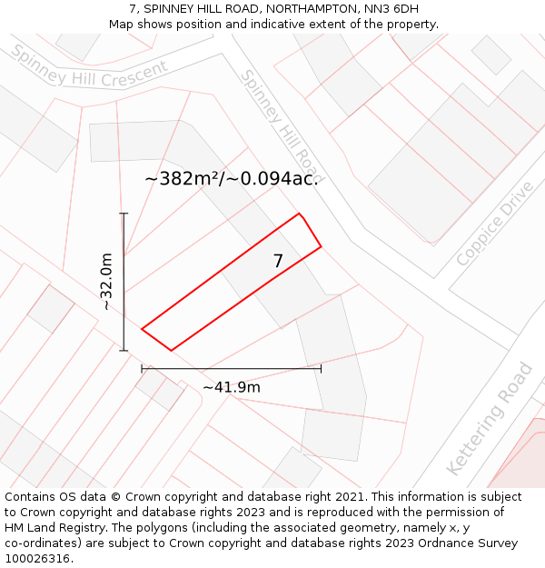 7, SPINNEY HILL ROAD, NORTHAMPTON, NN3 6DH: Plot and title map