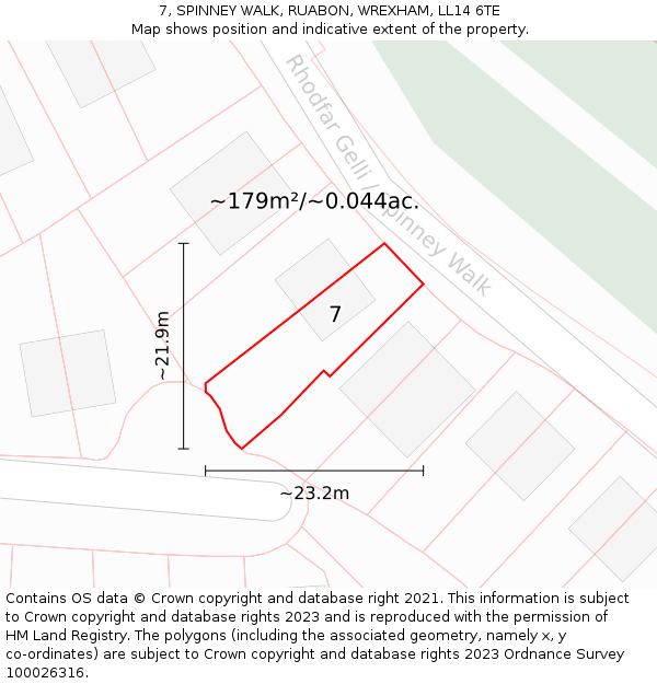 7, SPINNEY WALK, RUABON, WREXHAM, LL14 6TE: Plot and title map