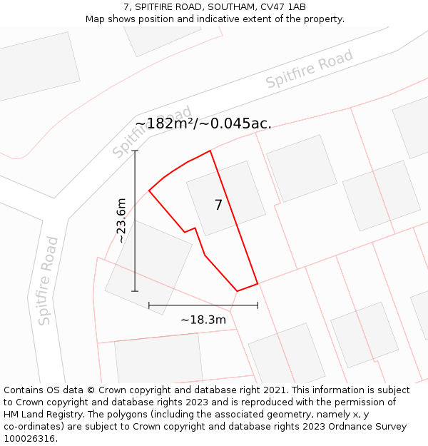 7, SPITFIRE ROAD, SOUTHAM, CV47 1AB: Plot and title map