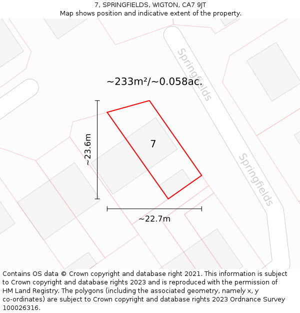 7, SPRINGFIELDS, WIGTON, CA7 9JT: Plot and title map