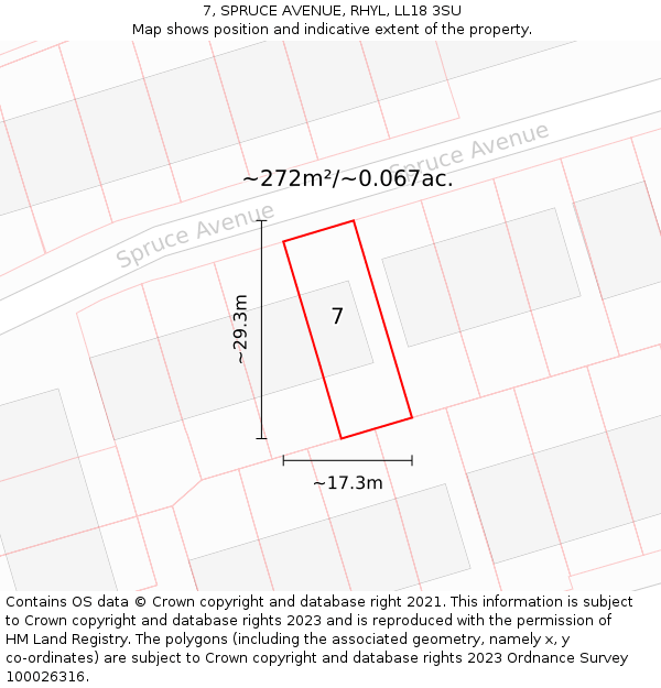 7, SPRUCE AVENUE, RHYL, LL18 3SU: Plot and title map