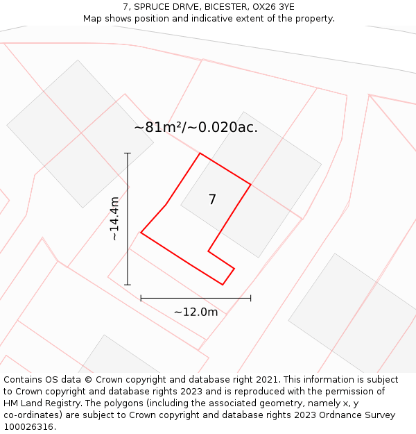 7, SPRUCE DRIVE, BICESTER, OX26 3YE: Plot and title map