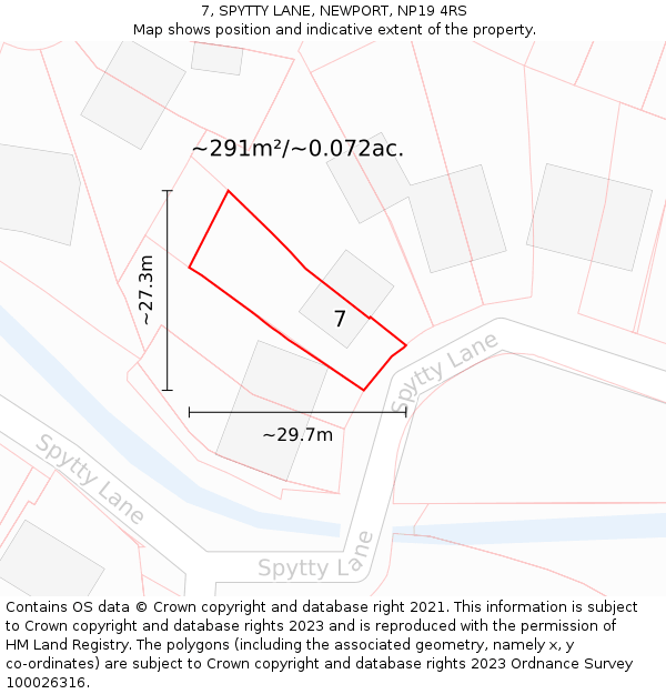 7, SPYTTY LANE, NEWPORT, NP19 4RS: Plot and title map