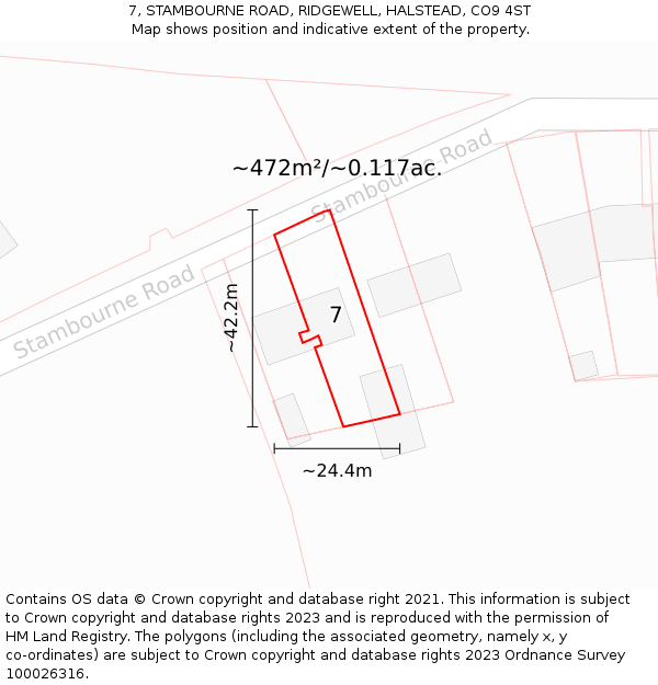 7, STAMBOURNE ROAD, RIDGEWELL, HALSTEAD, CO9 4ST: Plot and title map