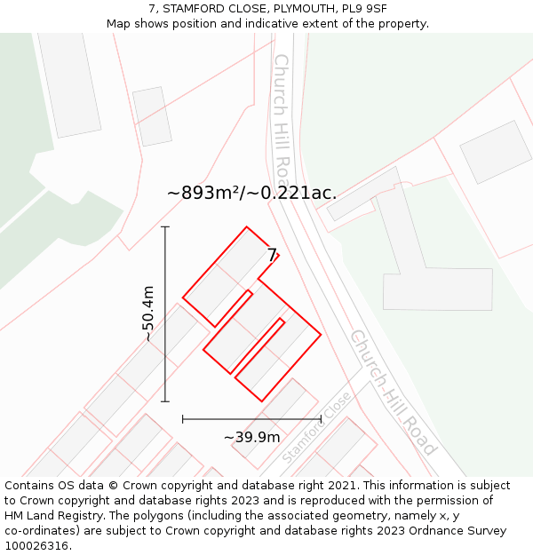 7, STAMFORD CLOSE, PLYMOUTH, PL9 9SF: Plot and title map