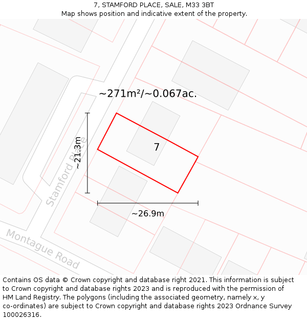 7, STAMFORD PLACE, SALE, M33 3BT: Plot and title map