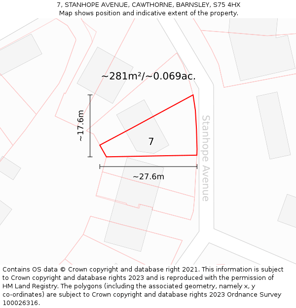 7, STANHOPE AVENUE, CAWTHORNE, BARNSLEY, S75 4HX: Plot and title map