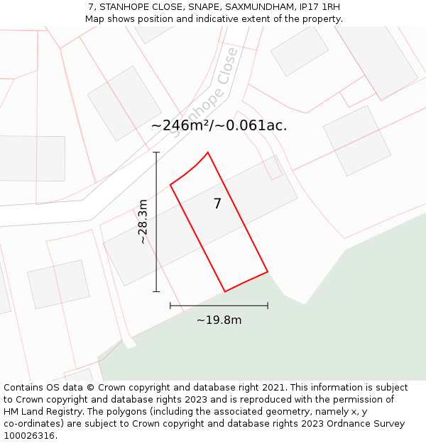 7, STANHOPE CLOSE, SNAPE, SAXMUNDHAM, IP17 1RH: Plot and title map