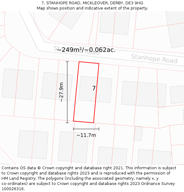 7, STANHOPE ROAD, MICKLEOVER, DERBY, DE3 9HG: Plot and title map