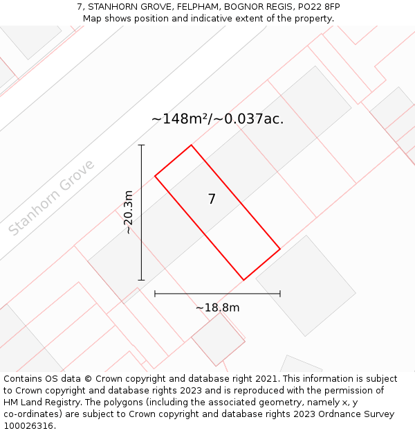 7, STANHORN GROVE, FELPHAM, BOGNOR REGIS, PO22 8FP: Plot and title map