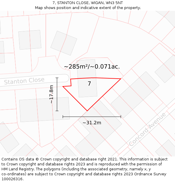 7, STANTON CLOSE, WIGAN, WN3 5NT: Plot and title map