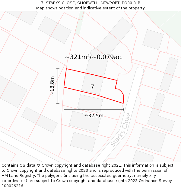 7, STARKS CLOSE, SHORWELL, NEWPORT, PO30 3LR: Plot and title map