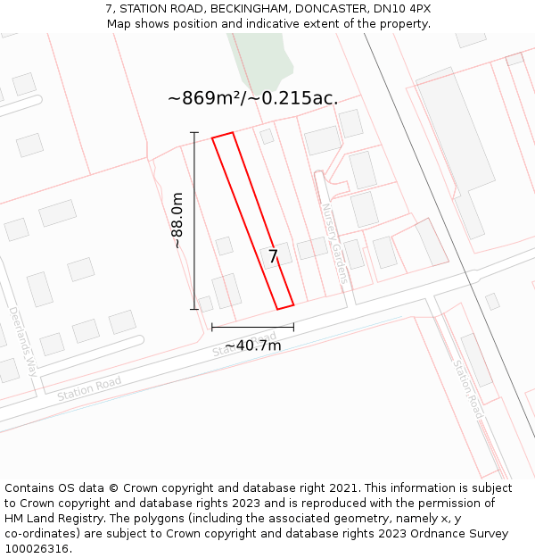 7, STATION ROAD, BECKINGHAM, DONCASTER, DN10 4PX: Plot and title map