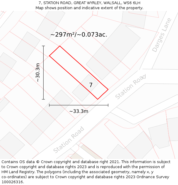 7, STATION ROAD, GREAT WYRLEY, WALSALL, WS6 6LH: Plot and title map