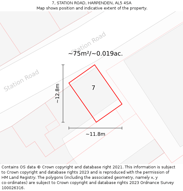 7, STATION ROAD, HARPENDEN, AL5 4SA: Plot and title map