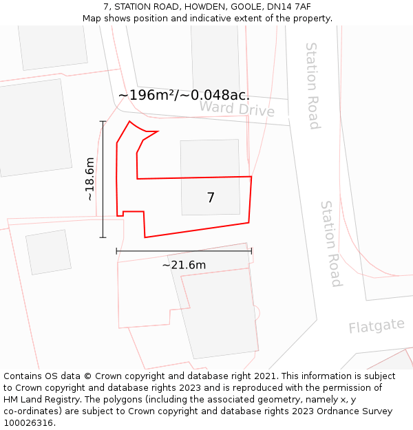 7, STATION ROAD, HOWDEN, GOOLE, DN14 7AF: Plot and title map