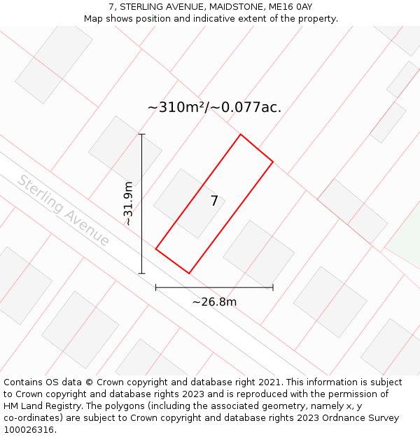 7, STERLING AVENUE, MAIDSTONE, ME16 0AY: Plot and title map