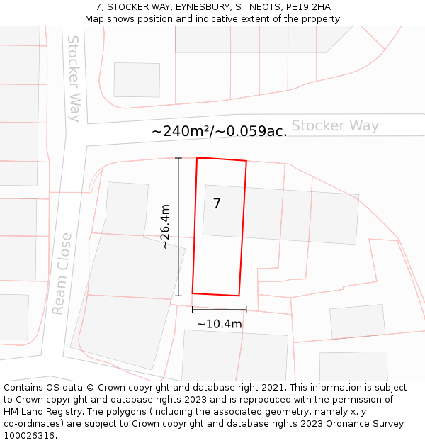 7, STOCKER WAY, EYNESBURY, ST NEOTS, PE19 2HA: Plot and title map