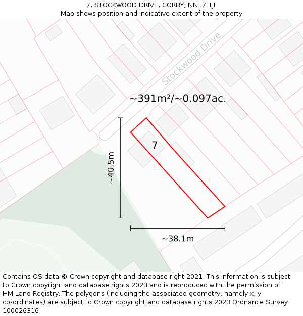 7, STOCKWOOD DRIVE, CORBY, NN17 1JL: Plot and title map