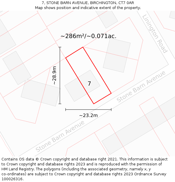 7, STONE BARN AVENUE, BIRCHINGTON, CT7 0AR: Plot and title map