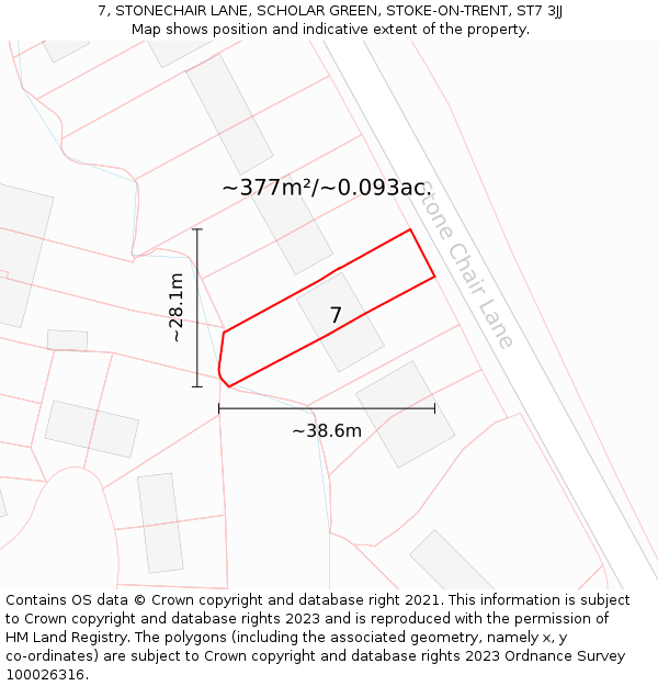 7, STONECHAIR LANE, SCHOLAR GREEN, STOKE-ON-TRENT, ST7 3JJ: Plot and title map