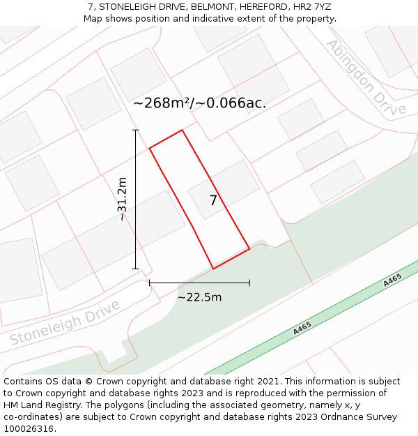 7, STONELEIGH DRIVE, BELMONT, HEREFORD, HR2 7YZ: Plot and title map