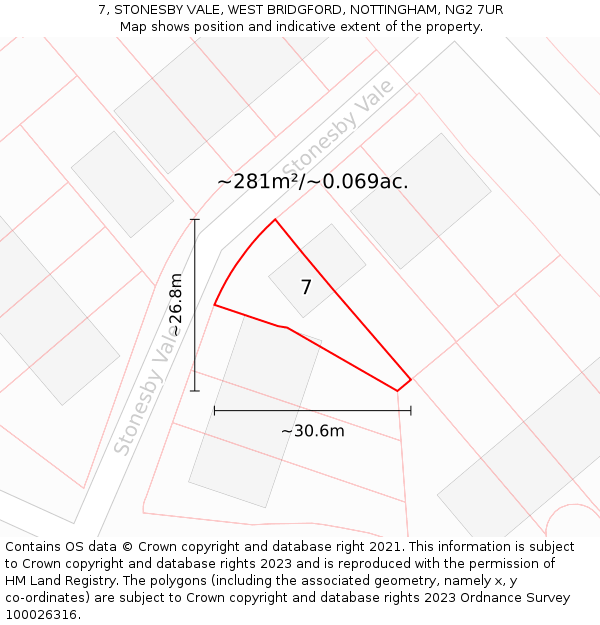 7, STONESBY VALE, WEST BRIDGFORD, NOTTINGHAM, NG2 7UR: Plot and title map