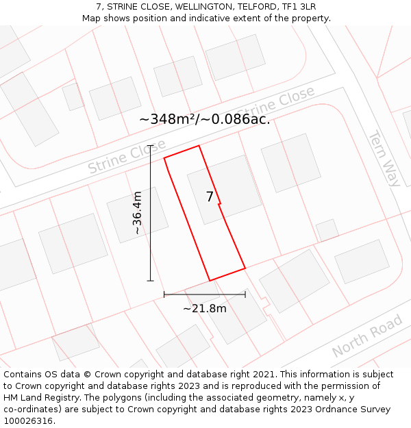 7, STRINE CLOSE, WELLINGTON, TELFORD, TF1 3LR: Plot and title map