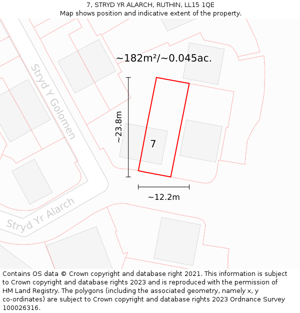 7, STRYD YR ALARCH, RUTHIN, LL15 1QE: Plot and title map