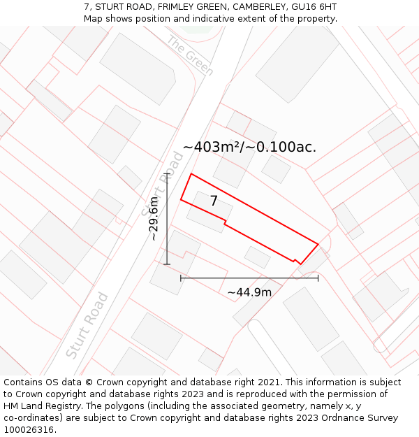 7, STURT ROAD, FRIMLEY GREEN, CAMBERLEY, GU16 6HT: Plot and title map