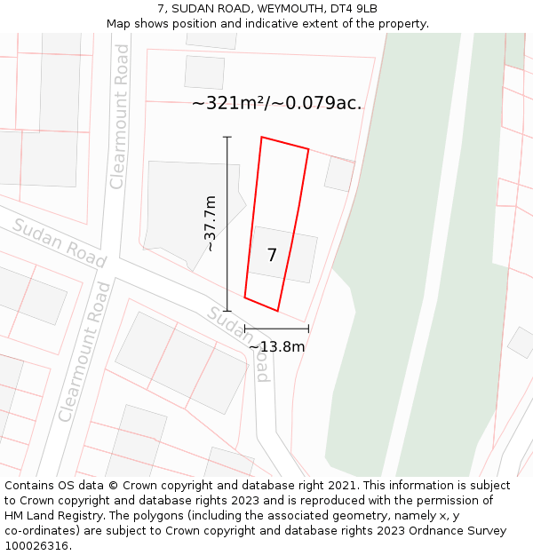 7, SUDAN ROAD, WEYMOUTH, DT4 9LB: Plot and title map