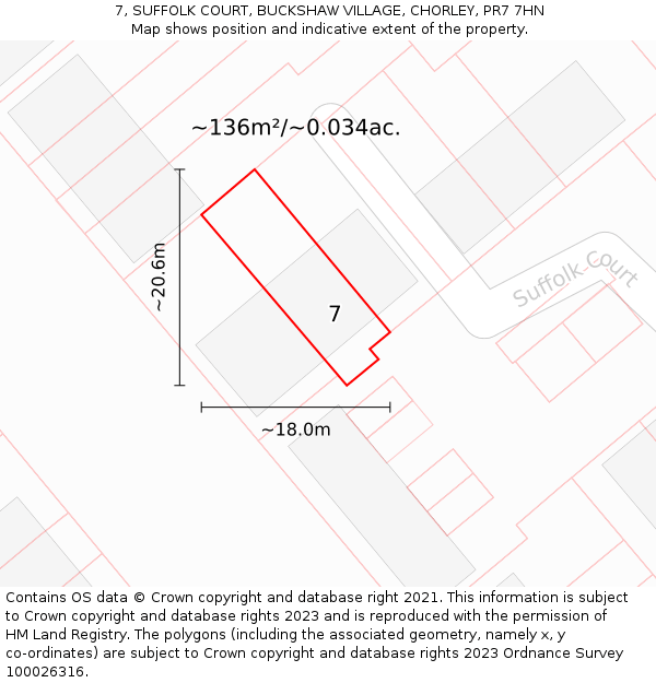 7, SUFFOLK COURT, BUCKSHAW VILLAGE, CHORLEY, PR7 7HN: Plot and title map